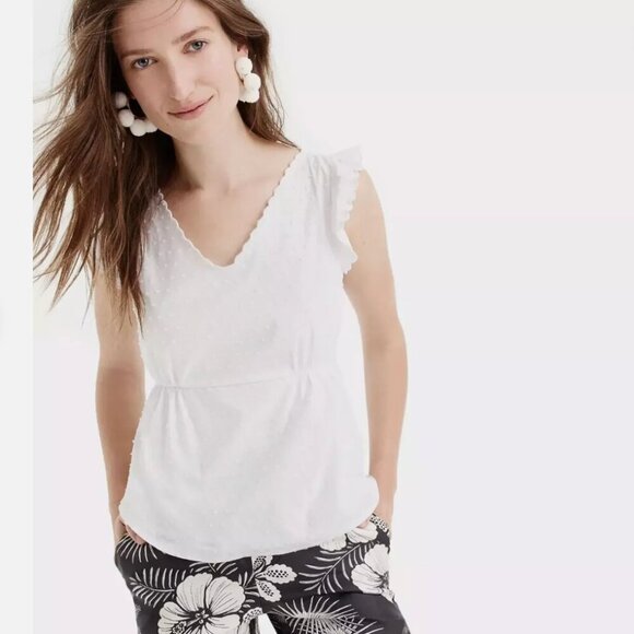 J. Crew V-Neck Peplum Top in Swiss dot White Size 10 Summer Casual Travel - Picture 1 of 8